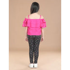 Girl's Cotton Floral Elasticated Jegging and Top Set (Pink)