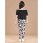 Girl's Cotton Floral Elasticated Jegging and Top Set (Black)