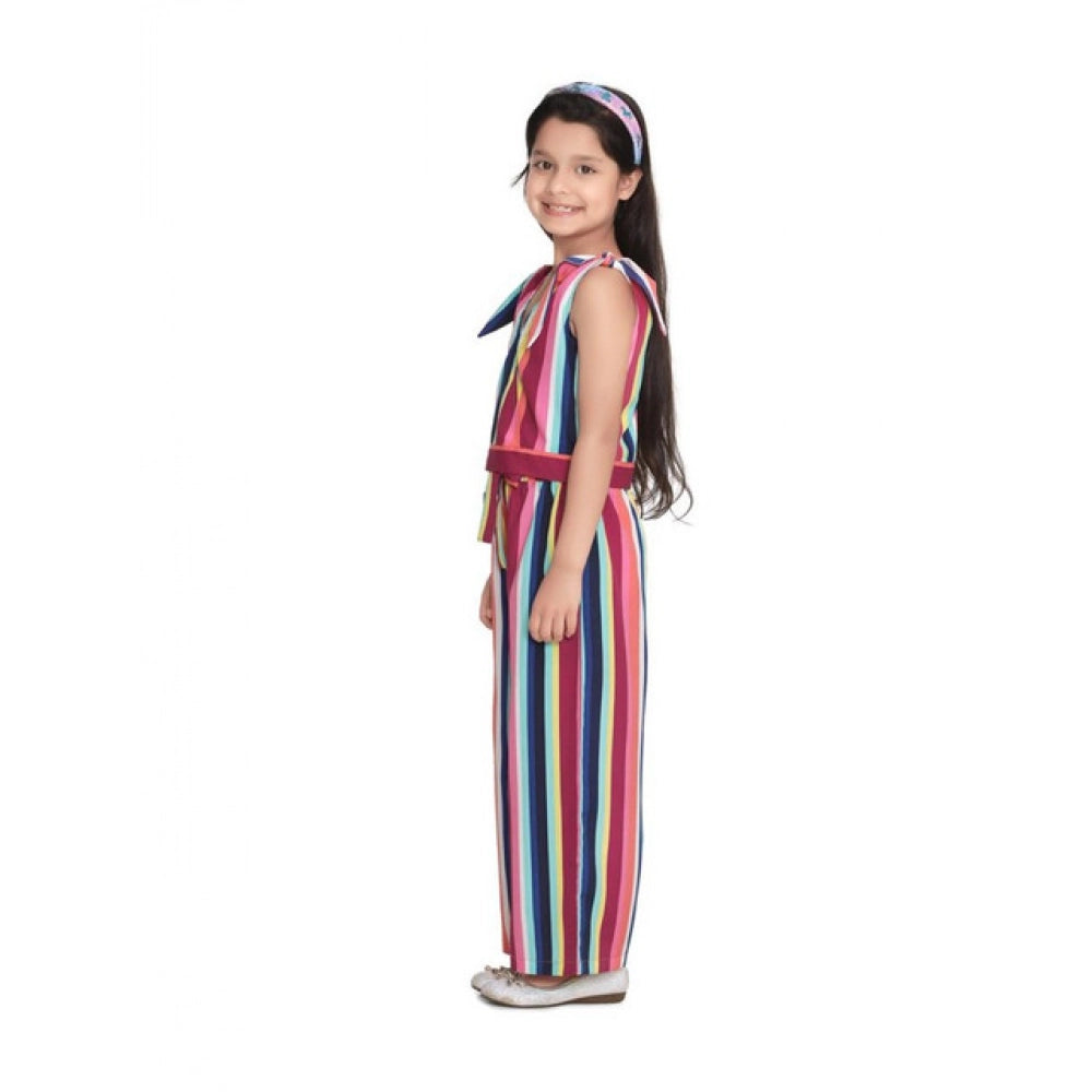 Girl's Polyester Crepe Floral Cold Shoulder Crop Top and Pallazo Set (Multicolor)