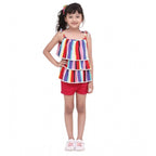 Girl's Polyester Crepe Striped Tie Ups Shorts Set (Multicolor)