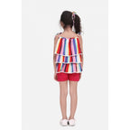 Girl's Polyester Crepe Striped Tie Ups Shorts Set (Multicolor)