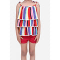Girl's Polyester Crepe Striped Tie Ups Shorts Set (Multicolor)