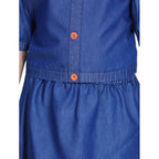 Girl's Denim Solid Cold Shoulder Top and Skirt Set (Navy Blue)