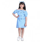 Girl's Denim Solid Cold Shoulder Top and Skirt Set (Light Blue)
