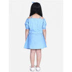 Girl's Denim Solid Cold Shoulder Top and Skirt Set (Light Blue)