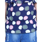 Girl's Rayon Solid Cold Shoulder Top with Shorts (Navy Blue)