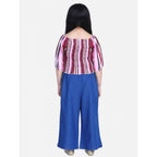 Girl's Rayon Solid Bell Sleeve Top with Culottes (Purple-Blue)