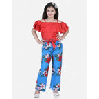 Girl's Rayon Floral Short Sleeve Top and Trouser Set (Multicolor)