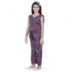 Girl's Polyester Crepe Floral Short Sleeve Set (Multicolor)