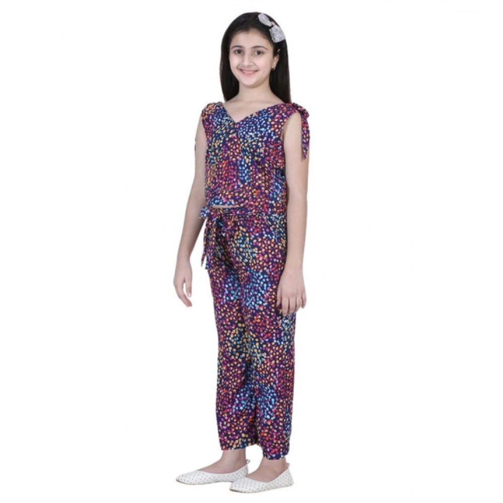 Girl's Polyester Crepe Floral Short Sleeve Set (Multicolor)