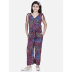 Girl's Polyester Crepe Floral Short Sleeve Set (Multicolor)