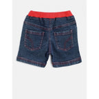 Girl's Denim Lace Inserts Sleeveless Shorts (Blue-Red)