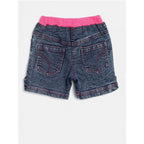 Girl's Denim Lace Inserts Sleeveless Shorts (Blue-Pink)