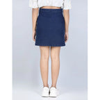 Girl's Denim Solid Buttoned Skirt (Navy Blue)