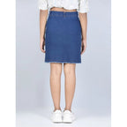 Girl's Denim Solid Buttoned Skirt (Blue)