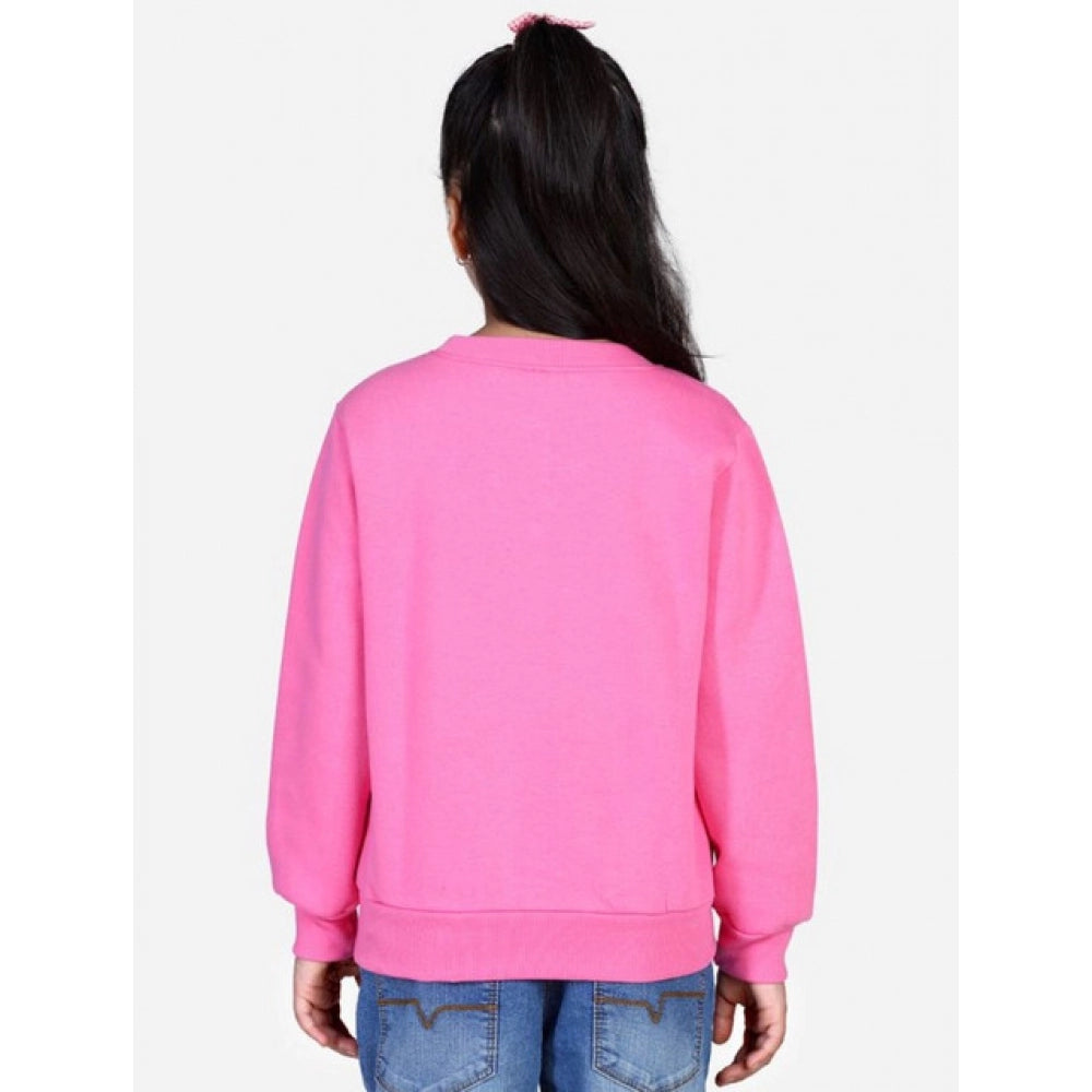 Girl's Fleece Embellished Long Sleeves Sweatshirt (Pink)