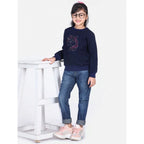 Girl's Fleece Embellished Long Sleeves Sweatshirt (Navy Blue)