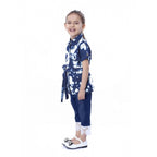 Girl's Denim Tie &amp; Dye Short Sleeve Top (Blue-White)