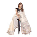 Women's Linen Cotton Printed Saree With Unstitched Blouse 5.5Mtr (Off White)