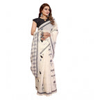 Women's Linen Cotton Printed Saree With Unstitched Blouse 5.5Mtr (Off White)