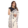 Women's Linen Cotton Printed Saree With Unstitched Blouse 5.5Mtr (Off White)