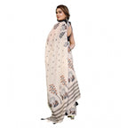 Women's Linen Cotton Printed Saree With Unstitched Blouse 5.5Mtr (Off White)