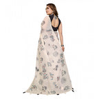 Women's Linen Cotton Printed Saree With Unstitched Blouse 5.5Mtr (Off White)