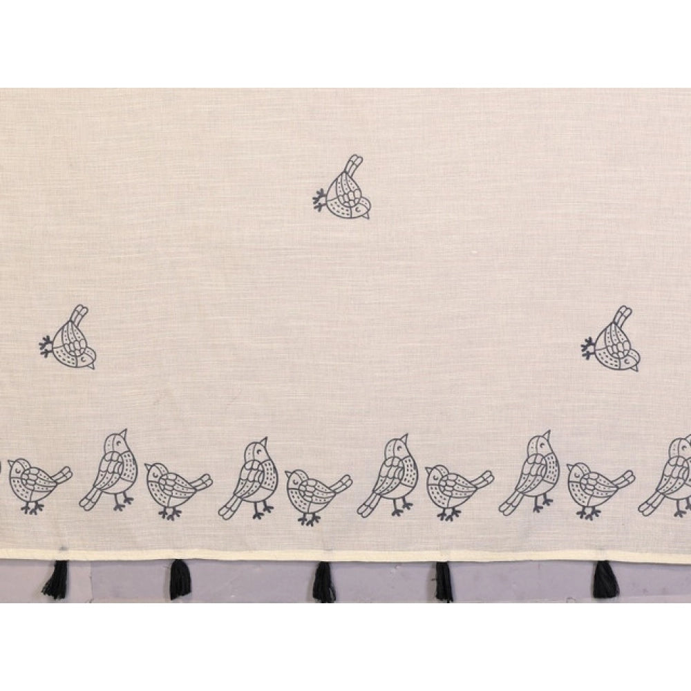 Women's Linen Cotton Printed Saree With Unstitched Blouse 5.5Mtr (Off White)
