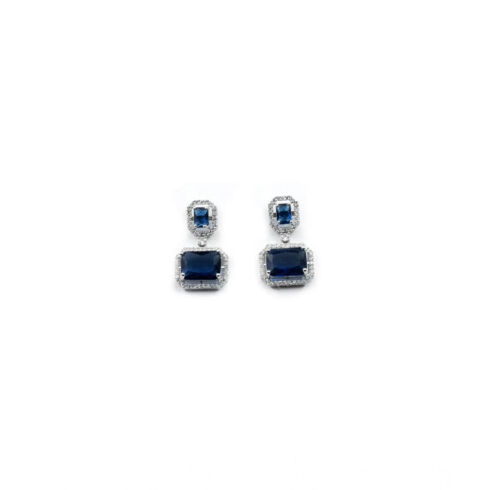 Women's Brass Silver Plated Drop Earrings (Blue)