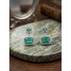 Women's Brass Silver Plated Drop Earrings (Green)
