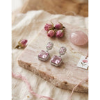 Women's Brass Silver Plated Drop Earrings (Pink)