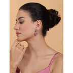 Women's Brass Silver Plated Drop Earrings (Pink)