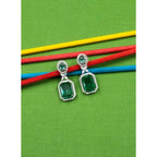Women's Brass Silver Plated Drop Earrings (Green)