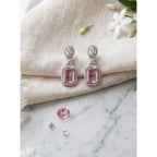 Women's Brass Silver Plated Drop Earrings (Pink)