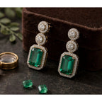 Women's Brass Silver Plated Drop Earrings (Green)
