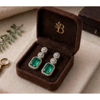Women's Brass Silver Plated Drop Earrings (Green)