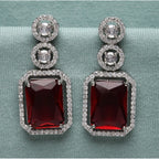 Women's Brass Silver Plated Drop Earrings (Red)