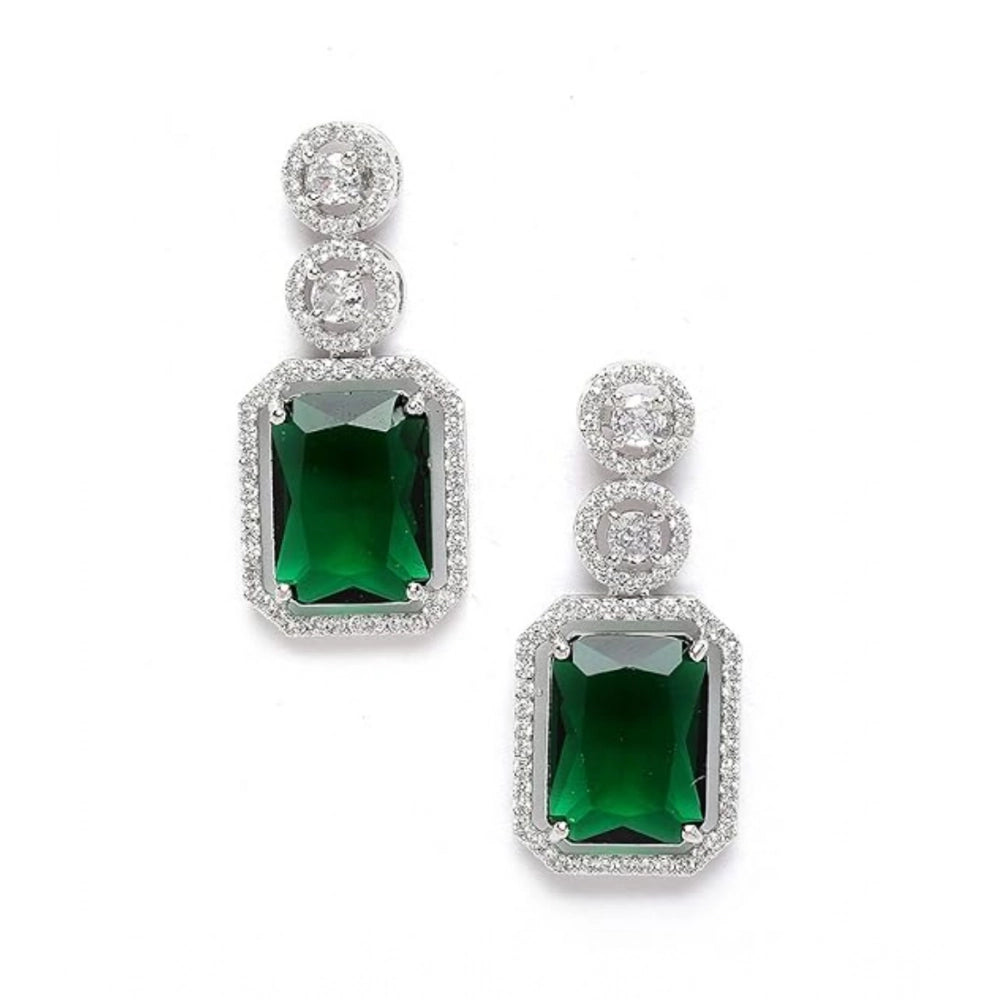 Women's Brass Silver Plated Drop Earrings (Green)