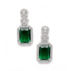 Women's Brass Silver Plated Drop Earrings (Green)