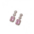 Women's Brass Silver Plated Drop Earrings (Pink)