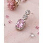 Women's Brass Silver Plated Drop Earrings (Pink)