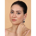 Women's Brass Silver Plated Drop Earrings (Blue)