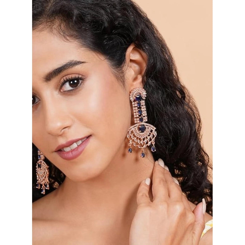 Women's Brass Silver Plated Drop Earrings (Blue)
