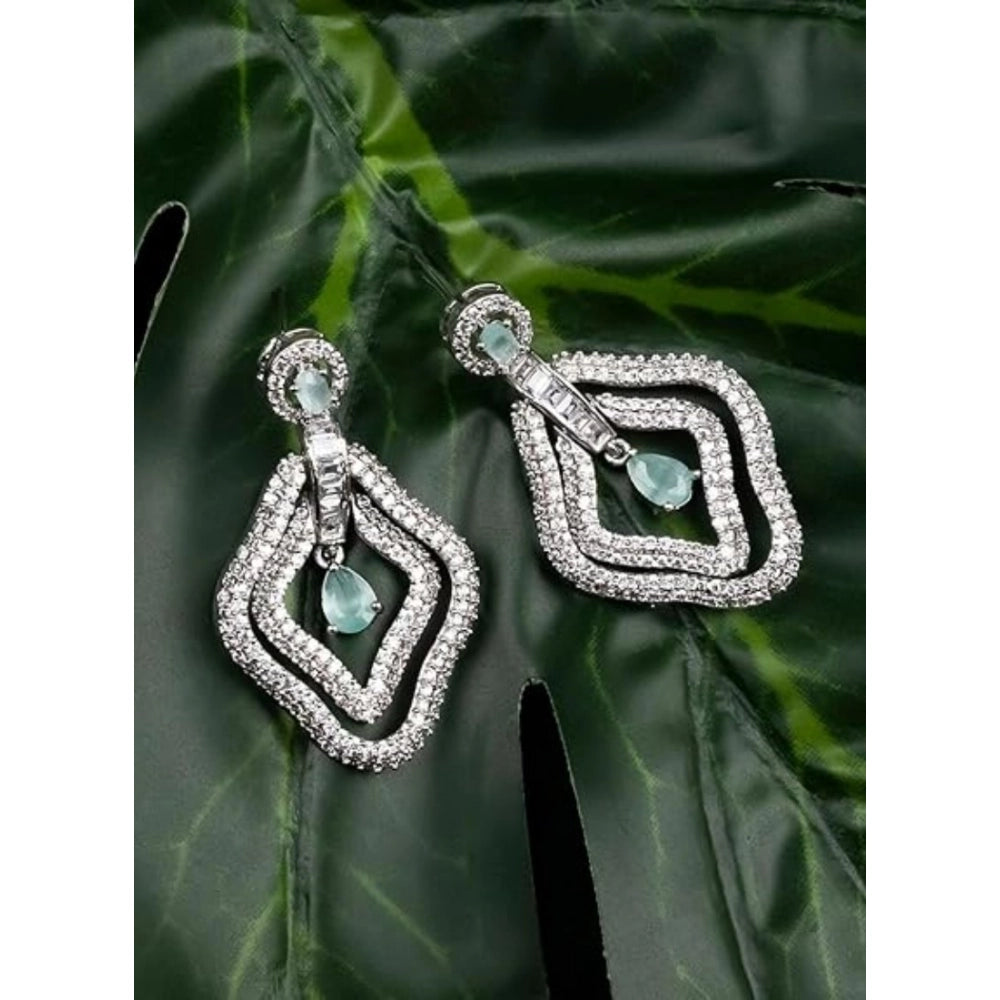 Women's Brass Silver Plated Drop Earrings (Turquoise)