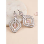 Women's Brass Silver Plated Drop Earrings (Pink)