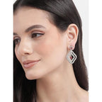 Women's Brass Silver Plated Drop Earrings (Red)