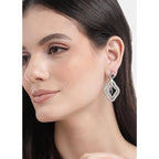 Women's Brass Silver Plated Drop Earrings (Blue)