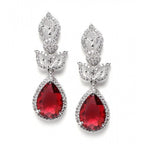 Women's Brass Silver Plated Drop Earrings (Red)