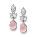 Women's Brass Silver Plated Drop Earrings (Pink)