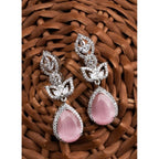 Women's Brass Silver Plated Drop Earrings (Pink)